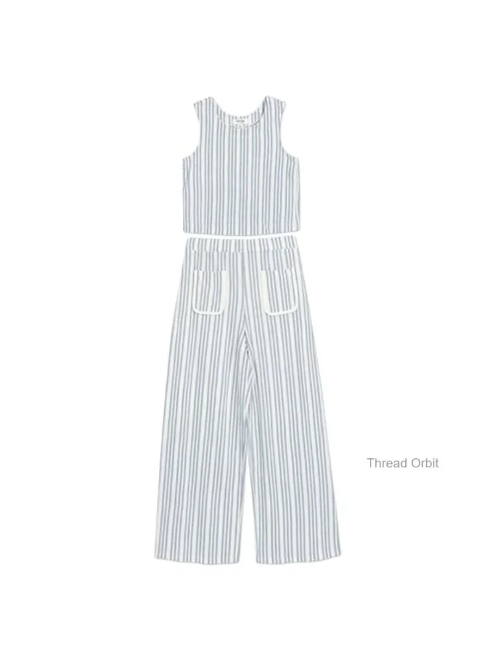2-Piece Striped Sleeveless Top and Wide Leg Pants Set - Cotton Blend